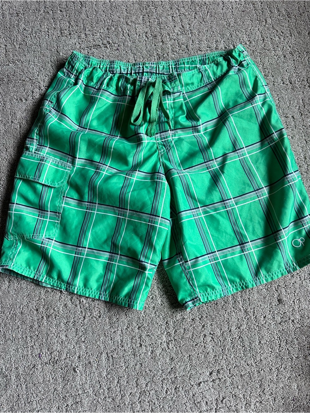 OP Ocean Pacific Mens Swim Trunks Large Green Plaid Board Shorts Beach Summer